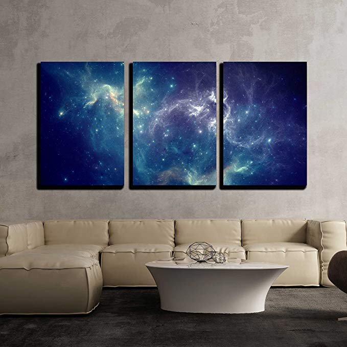 wall26 - 3 Piece Canvas Wall Art - Colorful Space Nebula - Modern Home Decor Stretched and Framed Ready to Hang - 24