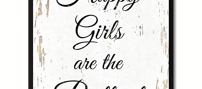 SpotColorArt Happy Girls are The Prettiest Framed Canvas Art, 22″ x 29″, White Review