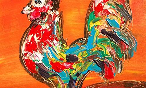 Rooster Art Impasto Custom Painting – Modern Abstract Impressionist Art Deco – Oil Painting on Canvas- Signed with Certificate of Authenticity-size 20 X 24, Fine Arts, Stretched – Gallery Wrap – Ready to Display Review