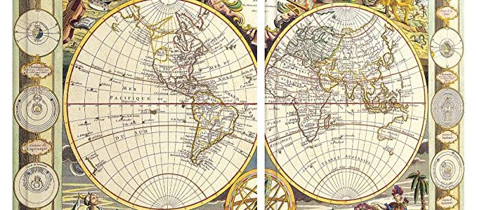 ArtWall Samuel Dunn ‘Mappe Monde Carte Universelle De La Terre Dressee’ 2-Piece Gallery Wrapped Canvas Artwork, 32 by 48-Inch Review