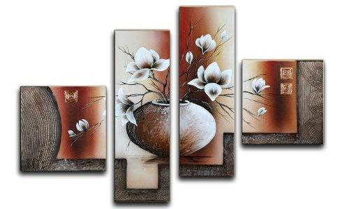 Wieco Art Large Size Decorative Elegant Flowers 4 Panels 100% Hand-painted Modern Contemporary Artwork Floral Oil Paintings on Canvas Wall Art for Home Decorations Wall Decor L Review