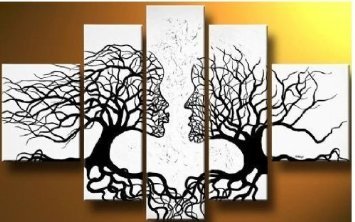 Wieco Art Wind Floating Tree 5 Piece Large Modern 100% Hand Painted Artwork Gallery Wrapped Abstract Figures Oil Paintings on Canvas Wall Art for Living room Bedroom Home Decor L