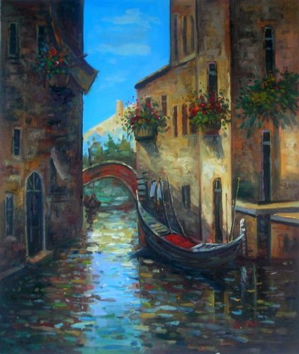 Gondola in Canal Canvas Wall Art