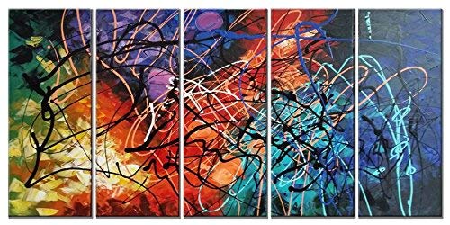 Wieco Art 5 Panels Abstract Heart Oil Paintings Reproduction on Canvas Wall Art Decor Ready to Hang for Home Office Decorations Extra Large Modern 100% Hand Made Contemporary Impressionist Artwork Review