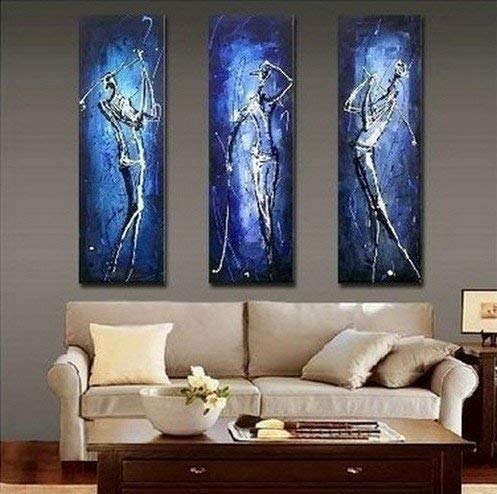 100% Hand Painted Art Golf Player Painting Canvas Set 3 Piece Wall Art Abstract Oil Painting Art on Canvas Modern Art Group Painting Stretched and Ready to Hang