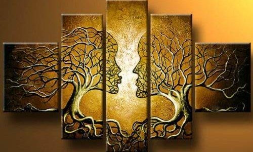 Wieco Art 5 Panels 100% Hand Painted Abstract Oil Paintings on Canvas Wall Art Ready to Hang for Living Room Bedroom Home Decor Brown Human Tree Large Modern Gallery Wrapped Love People Artwork L Review