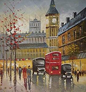 Real Hand Painted London Bus and Tower Cityscape Canvas Oil Painting for Home Wall Art Decoration, Not a Print/ Giclee/ Poster, FRAMED, READY TO HANG Review