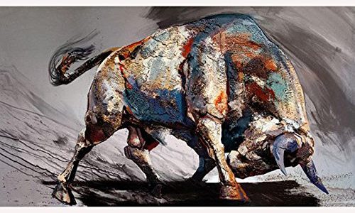 Hand-painted Graphics Modern Wall Art On Canvas Animal Oil Painting Bull Run Supply High thunder marcia baldwin Pictures Room Decor Review