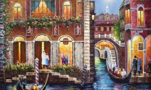 100% Hand Painted Venice Waterway and Gondolas Canvas Oil Painting for Home Wall Art by Well Known Artist, Framed, Ready to Hang Review