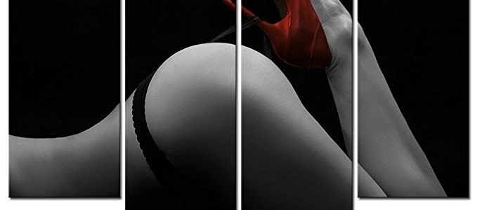 Modern Canvas Painting Wall Art,Sexy Woman Red High-Heeled Shoes Pictures for Bedroom Decor,Nude Paintings Framed and Ready to Hang Review