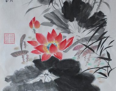 Jiangnanruyi Art Lotus Flower Original Hand Painted Artwork Unframed Chinese Brush Ink and Wash Watercolor Painting Decor for Office Living Room Bedroom (36×27inch, Artwork-11) Review