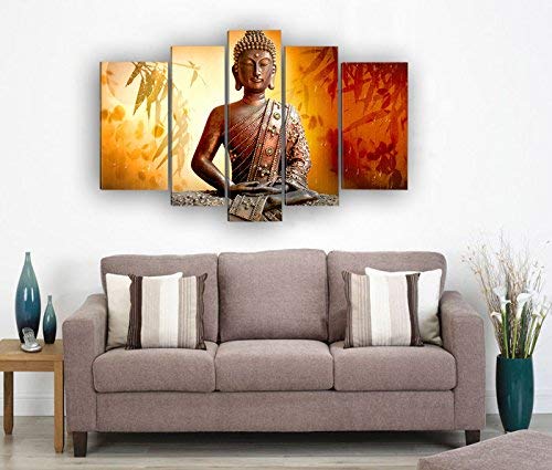 Framed 5 Panel Wall Art Religion Buddha Huge Size Oil Painting On Canvas