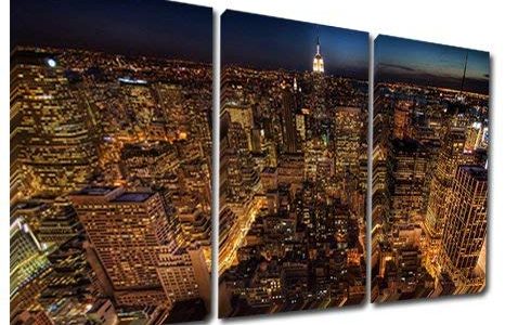 Mon Art 16×24 Inch x3 Pics Overlook City Night Canvas Oil Painting Wall Art Modern Canvas Decor Abstract Paintings on Canvas Buildings Stretched and Framed Ready to Hang Review