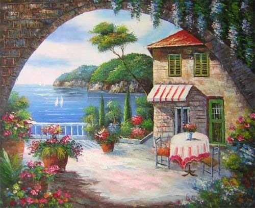 Seaside Cafe Canvas Wall Art