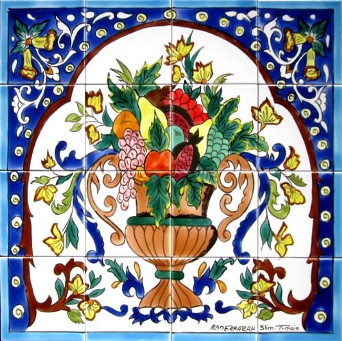 Decorative Ceramic Tiles: Hand Painted Mosaic Murals Kitchen Bathroom Pool Patio Wall Art 24 Inch x 24 Inch