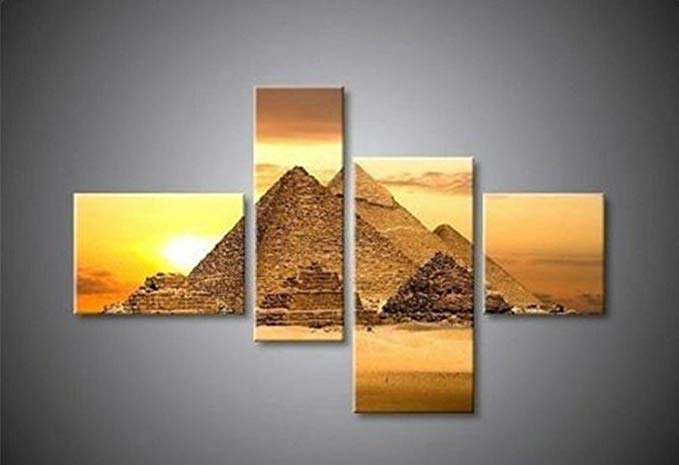 Real Hand Painted Egyptian Pyramids Canvas Oil Painting for Home Wall Art Decoration, Not a Print/ Giclee/ Poster, FRAMED, Ready to Hang