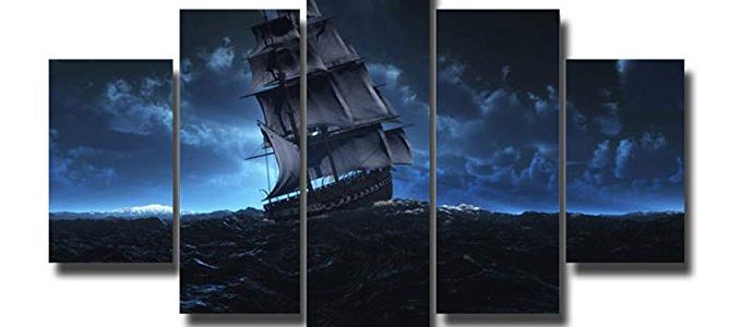 Earth Village Art-5 Panels Sailing boat in the storm Canvas Wall Art London Bridge Landscape Pictures Paint on Canvas Painting for Home Kitchen Decorative(With Framed) Review