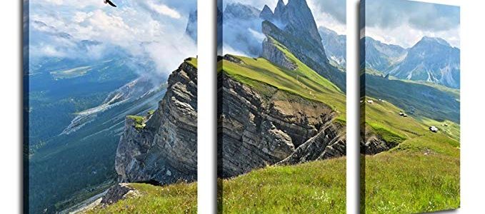 Canvas Art Nature Painting Framed Ready to Hang – 60″ x 30″ 3 Piece Canvas Prints Large Landscape Painting Artwork Mountain Cliff Artwork for Wall Decor in Living Room Bedroom Review