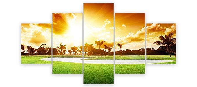 AMEMNY Large Painting on Canvas Modern Wall Art Rainbow Sunshine Golf Course Landscape Posters and Artwork 5 Panel HD Prints Pictures for Living Room Decor Framed Stretched Ready to Hang Review