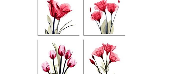 Red Color Tulip Canvas Wall Art Stretched and Framed HLJ Painting Easy to Hang for Bedroom Living Room 16x16in Review