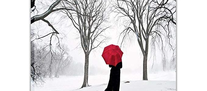 Large Women with Red Umbrella In the Snow Painting Modern Canvas Prints Artwork Snow Landscape Painting Stretched and Framed Canvas Wall Art for Home Decorations Wall Decor (WOOD FRAME, 32X48) Review