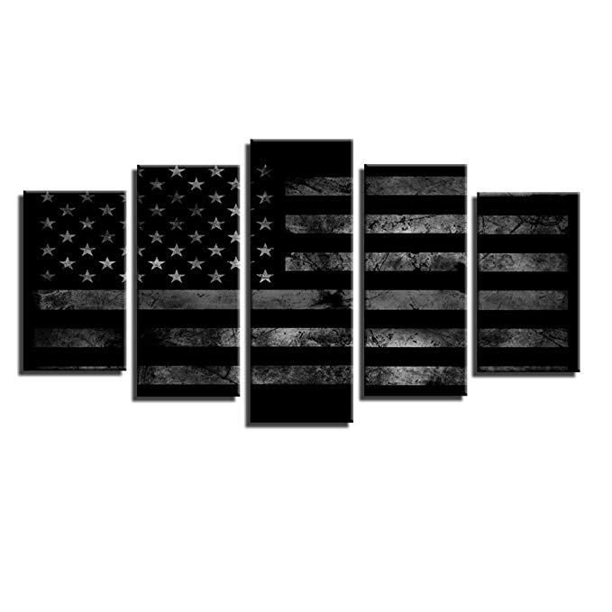 5 Pieces American Flag Stretched and Framed Modern Canvas Wall Art Set Ready to Hang for Living Room Bedroom Home Decor, Grey, Framed, Size 1