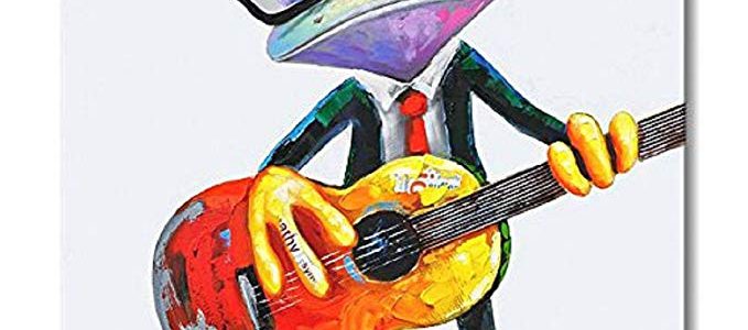 FLY SPARY 1 Panel 100% Hand Painted Framed Oil Paintings Canvas Wall Art Colorful Suit Frog with glasses Playing Guitar Funny Animal Modern Abstract Artwork for Living Room Bedroom Office Home Decor Review