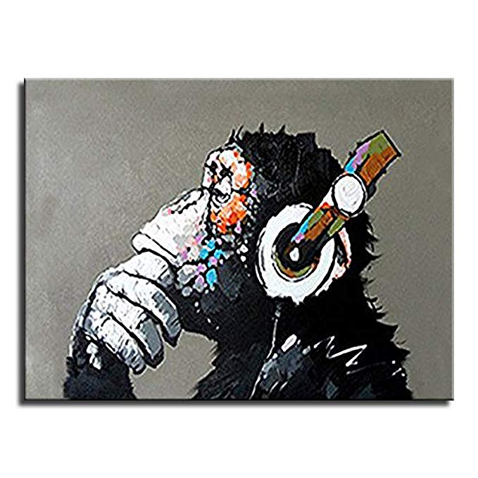 BPAGO Animal Painting Abstract Modern Wall Art for Living Room Chimp 100% Oil Paintings on Canvas Thinking Gorilla Artwork Large Wall Paintings Home Décor Stretched-Ready to Hang