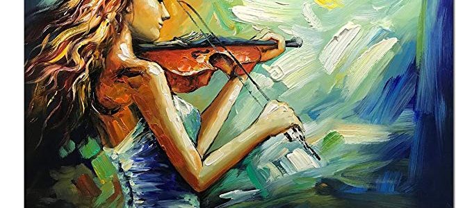 V-inspire Art， 24×36 Inch Modern Abstract Artwork Violin Girl Canvas Painting Wall Art Home Decorations Wall Décor Stretched Frame Ready to Hang Review