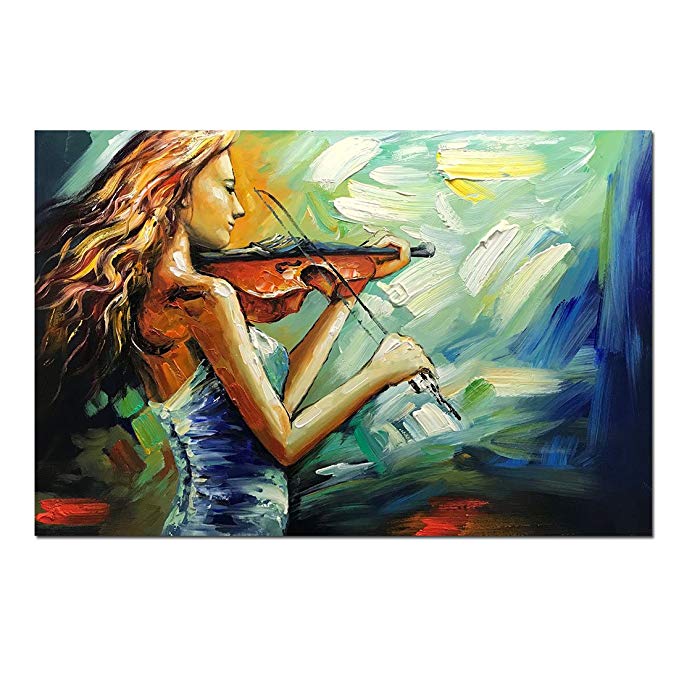 V-inspire Art， 24x36 Inch Modern Abstract Artwork Violin Girl Canvas Painting Wall Art Home Decorations Wall Décor Stretched Frame Ready to Hang