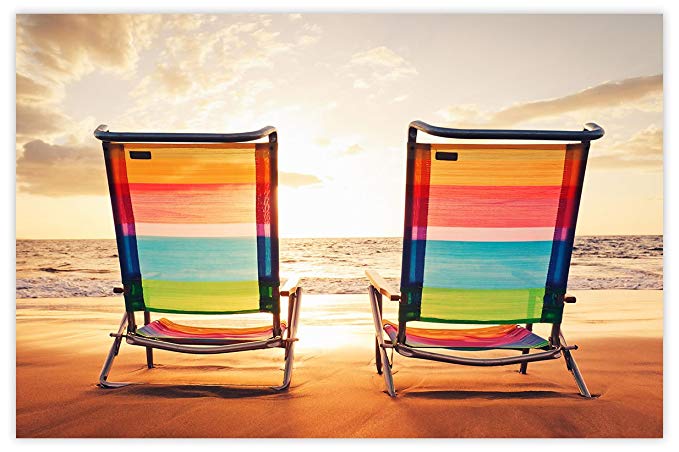 Picture Sensations Glow in The Dark Canvas Wall Art, Beach Chairs at Sunset