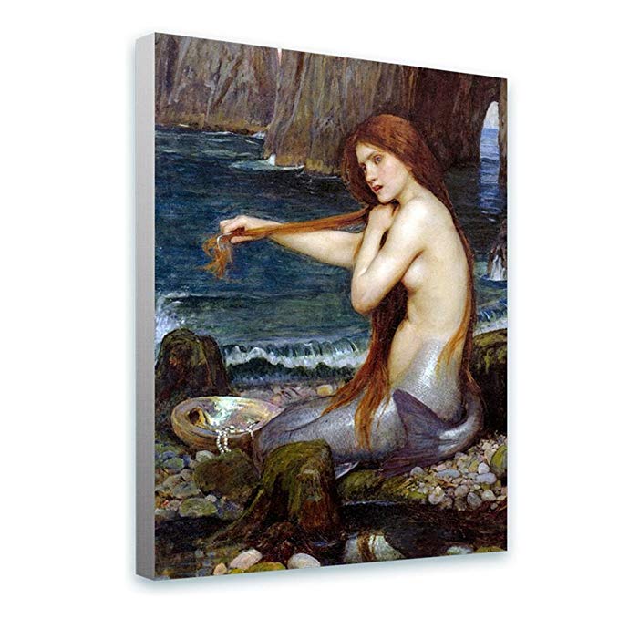 Alonline Art - A Mermaid Waterhouse Framed Stretched Canvas (100% Cotton) Gallery Wrapped - Ready to Hang | 24