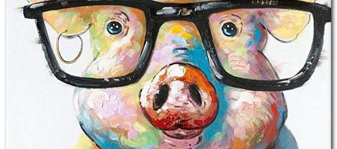 Muzagroo Art Lovely Pig with Glasses Paintings for Living Room Canvas Décor Wall Art Stretched Ready to Hang(32x32in) Review