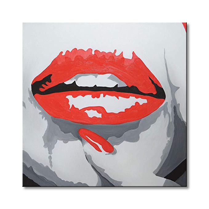 Red Lips Modern Pop Wall Art Hand Painted Abstract Oil Painting on Canvas Contemporary Decor Artwork