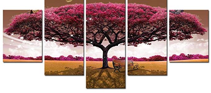 DZL Art Wall Art Canvas Painting Red Tree Landscape Contemporary Pictures Framed Ready to Hang Modern Artwork for Kitchen Bedroom Living Room Decoration Review