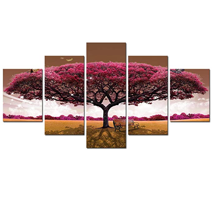 DZL Art Wall Art Canvas Painting Red Tree Landscape Contemporary Pictures Framed Ready to Hang Modern Artwork for Kitchen Bedroom Living Room Decoration