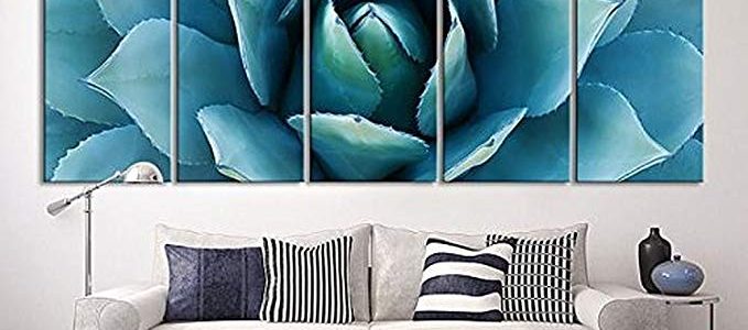 5 Panels Modern Abstract Art Painting For Home Decor Large Wall Art Blue Agave Painting Framed Canvas Wall Art Agave Flower Picture Living Room Artwork Gift Pieces Large Oil Painting Review