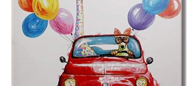 SEVEN WALL ARTS – 100% Hand Painted Oil Painting Cute Animal Road Trip Ready to Hang (32 x 32 inch, Road Trip) Review