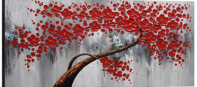 Mofutinpo Flower Canvas Wall Art Painting Large Red Plum Blossom Tree Picture for Living Room Abstract Decoration Modern Hand Painted Floral Artwork Bedroom Bathroom Home Office 24x48in Review