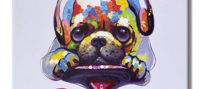 SEVEN WALL ARTS – Modern Animal Artwork 100% Hand-painted Oil Painting Stretched and Framed Ready to Hang for Living Room (32 x 32 Inch, Pulley Dog) Review