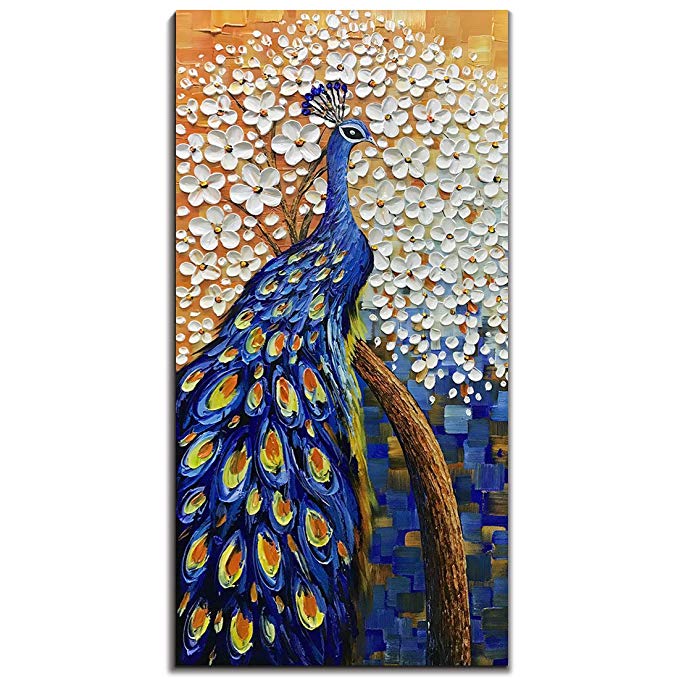 Yotree Paintings, 24x48 Inch Paintings Peacock with Tree Oil Hand Painting Painting 3D Hand-Painted On Canvas Abstract Artwork Art Wood Inside Framed Hanging Wall Decoration Abstract Painting