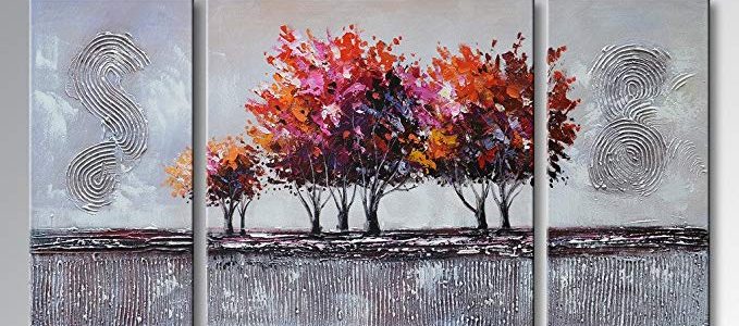 Handmade Landscape Oil Painting on Canvas Modern Wall Art Abstract Tree Pictures Framed Ready to Hang 40″W x 20″H Review