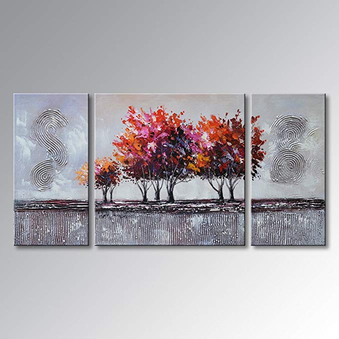 Handmade Landscape Oil Painting on Canvas Modern Wall Art Abstract Tree Pictures Framed Ready to Hang 40