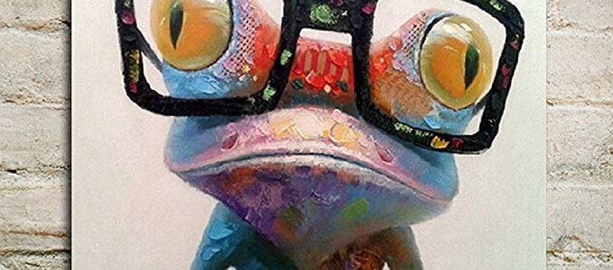 Everfun Art Hand-painted Oil Painting Happy Frog with Glasses Modern Wall Art on Canvas Contemporary Artwork For Bedroom Living Room Stretched Framed Ready to Hang Review