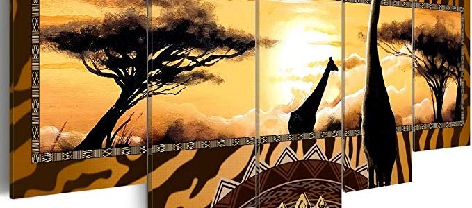 Konda Art Giraffe Canvas Wall Art Modern African Home Decor Painting Sunset Landscape Tree Picture 5 piece Framed Artwork for Living Room Ready to hang (African giraffes, 60″x 30″) Review