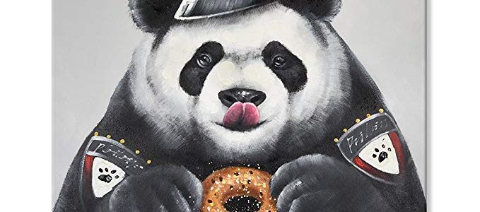 SEVEN WALL ARTS 100% Hand Painted Oil Painting Animal Cute Panda with Stretched Frame 24 x 24 Inch (Panda Eating Donut, 32 x 32 Inch) Review