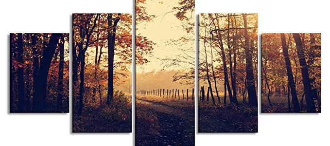 Yatsen Bridge Modern Autumn Canvas Painting Living Room Prints Posters Trees Forest Sunrise Fall Leaves Pictures Birthday Gifts Stretched Framed Ready to Hang Bedroom (60” W x 32”H) Review