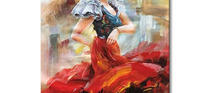 Hand Painted Red Canvas Wall Art Sexy Girl in Red Dress Dancing Impression Abstract Figure Oil Painting Modern Artwork Review