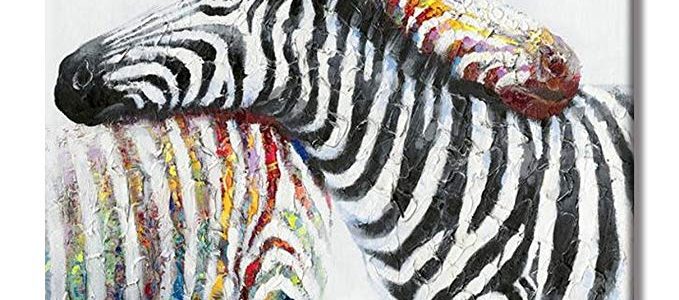 SEVEN WALL ARTS 100% Hand Painted Oil Painting Animal Colorful Zebra Modern Wall Art with Stretched Frame Ready to Hang (32×32 Inch) Review