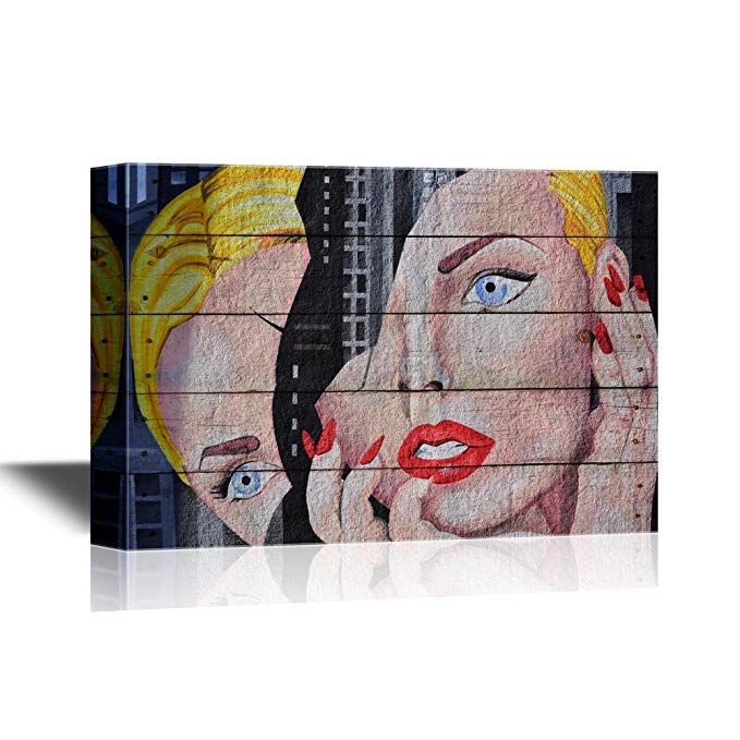 wall26 Canvas Wall Art - Abstract Graffiti with Woman'S Face in Two Parts - Gallery Wrap Modern Home Decor | Ready to Hang - 32x48 inches